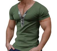 Camisetas de verano para hombre, diseño de contraste, con botones de solapa, manga corta, para el tiempo libre, para el ocio y el verano, verde, XXL