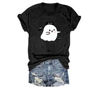 Camisetas de verano para mujer, camiseta de Halloween estampada, cuello redondo, manga corta, informal, camiseta de manga corta, informal, holgada, verano, blusa, 2025, nueva mujer, 02A-negro, S