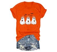 Camisetas de verano para mujer, camiseta de Halloween estampada, cuello redondo, manga corta, informal, camiseta de manga corta, informal, holgada, verano, blusa, 2025, nueva mujer, 03a-naranja, L