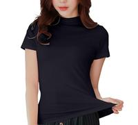 Camisetas de verano para mujer, cuello alto falso, adelgazantes, modernas, holgadas, lindas, informales, para salir, cuello alto, camisetas de verano para mujer, camisetas de manga corta, camisetas