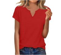 Camisetas de verano para mujer, de manga corta, cuello en V, casuales, holgadas, básicas, de color liso, suaves, ligeras, cómodas, para vacaciones, para salir a la moda, 02 Rojo, M