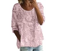 Camisetas de verano para mujer, de media manga, de gran tamaño, vintage, con estampado floral, para mujer, tallas grandes, cuello redondo, ajuste holgado, estilo casual, blusas de moda, F Rosa, 6XL