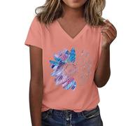 Camisetas de verano para mujer, diseño de diente de león, cuello en V, manga corta, divertidas camisetas casuales, Z05-coral, XXL