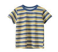 Camisetas de verano para niños 100, cuello redondo camiseta manga corta rayas coloridas impresas tops, niños transpirable disfraz niño multicolor rayas impresión camiseta hombres ropa 1-7 años