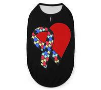 Camisetas de verano para perros con diseño de corazón y cinta para concienciación sobre el autismo, camiseta sin mangas transpirable para cachorros y gatos pequeños