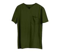 Camisetas deportivas grandes para hombre, de algodón elástico, con bolsillo, manga corta, cuello en V, para verano, no se encoge, verde, 5XL