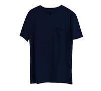 Camisetas deportivas grandes para hombre, de algodón elástico, con bolsillo, manga corta, cuello en V, para verano, no se encoge, azul marino, XXL