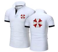 Camisetas Deportivas para Hombre Resid.ent Evil, Camisetas con Botón Cuello para Running, Manga Corta Golf Po.lo T-Shirt, Tamaño(White,L)