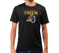 Camisetas EGB Camiseta Adulto/Niño Tintín En Moto - Ochenteras 80´s Retro Comic Tallas Especiales (Negro, XL)