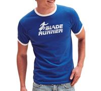 Camisetas EGB Camiseta Cuello Blanco Blade Runner Ochenteras 80´s Retro Comic Tallas Especiales (Azul, L)