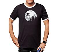 Camisetas EGB Camiseta Cuello Blanco E.T. Extraterrestre y Elliot Ochenteras 80´s Retro Comic Tallas Especiales (Negro, M)