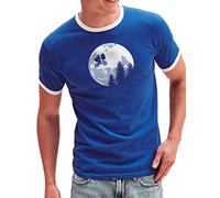 Camisetas EGB Camiseta Cuello Blanco E.T. Extraterrestre y Elliot Ochenteras 80´s Retro Comic Tallas Especiales (Azul, M)
