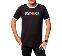 Camisetas EGB Camiseta Cuello Blanco EXPO-92 Sevilla - Ochenteras 80´s Retro Comic Tallas Especiales (Negro, XXL)