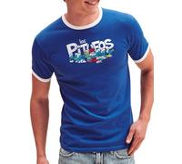 Camisetas EGB Camiseta Cuello Blanco Los Pitufos Ochenteras 80´s Retro Comic Tallas Especiales (Azul, L)