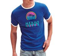 Camisetas EGB Camiseta Cuello Blanco Miami Vice Corrupción En Miami Ochenteras 80´s Retro Comic Tallas Especiales (Azul, M)