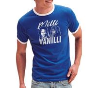 Camisetas EGB Camiseta Cuello Blanco Milli Vanilli Ochenteras 80´s Retro Comic Tallas Especiales (Azul, XL)