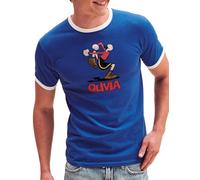 Camisetas EGB Camiseta Cuello Blanco Olivia - Popeye Ochenteras 80´s Retro Comic Tallas Especiales (Azul, M)