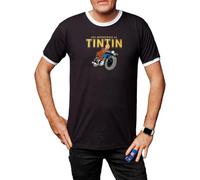 Camisetas EGB Camiseta Cuello Blanco Tintín En Moto - Ochenteras 80´s Retro Comic Tallas Especiales (Negro, 3XL)