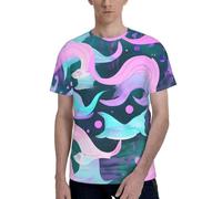 Camisetas elegantes para hombre, con estampado de sirena, color rojo pastel, para hombre, para uso diario y ocasiones especiales, Negro, S