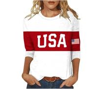 Camisetas estadounidenses para el 250 aniversario: camisetas de cuello redondo de manga 3/4 para el 4 de julio, rojo, S