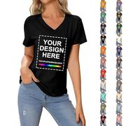 Camisetas estampadas personalizadas con cuello en V para mujer, camisetas personalizadas por delante y por detrás, camiseta personalizada con imágenes, diseña tu propia camiseta con cualquier texto y