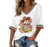 Camisetas Frikis Mujer Top La Estilosas Romantica Navideñas con Española Bordada Playeras Mujeres Aire Morada Tela Calaveras Abierta Salvadoreñas Transpirable Americanos Navideños