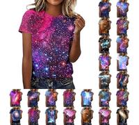 Camisetas Galaxy para mujer 3D Galaxia Estampado de Brillantes Camisetas Blusa Carnaval Moda Cielo Estrellado Camiseta Cuello Redondo Manga Corta Tops para Disfraces de Carnaval Planetas Universo