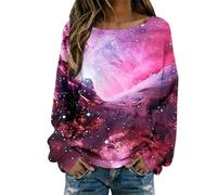 Camisetas Galaxy Tops Mujer 3D Galaxia Estampado Cuello Redondo Manga Larga Camiseta Universo Cielo Estrellado Espacio Espacio Carnaval Disfraz Mujeres Camisas de Manga Larga Rippen Jersey Tops