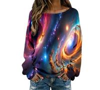 Camisetas Galaxy Tops Mujer 3D Galaxia Estampado Cuello Redondo Manga Larga Camiseta Universo Cielo Estrellado Espacio Espacio Carnaval Disfraz Mujeres Camisas de Manga Larga Rippen Jersey Tops