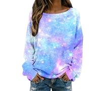 Camisetas Galaxy Tops Mujer 3D Galaxia Estampado Cuello Redondo Manga Larga Camiseta Universo Cielo Estrellado Espacio Espacio Carnaval Disfraz Mujeres Camisas de Manga Larga Rippen Jersey Tops