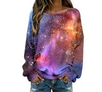 Camisetas Galaxy Tops Mujer 3D Galaxia Estampado Cuello Redondo Manga Larga Camiseta Universo Cielo Estrellado Espacio Espacio Carnaval Disfraz Mujeres Camisas de Manga Larga Rippen Jersey Tops