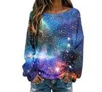 Camisetas Galaxy Tops Mujer 3D Galaxia Estampado Cuello Redondo Manga Larga Camiseta Universo Cielo Estrellado Espacio Espacio Carnaval Disfraz Mujeres Camisas de Manga Larga Rippen Jersey Tops