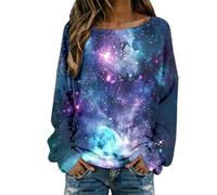 Camisetas Galaxy Tops Mujer 3D Galaxia Estampado Cuello Redondo Manga Larga Camiseta Universo Cielo Estrellado Espacio Espacio Carnaval Disfraz Mujeres Camisas de Manga Larga Rippen Jersey Tops