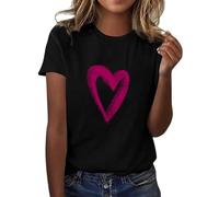 Camisetas gráficas de San Valentín para mujer, camisas de manga corta con estampado de corazón, blusas blusas, pantalones cortos para dormir para mujer, Negro , S