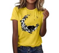 Camisetas gráficas para el día de San Valentín, de manga corta, con estampado de corazón, para mujer, amarillo, M