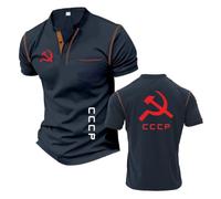 Camisetas Henley Cómodas para Hombre De C.C.C.P Polo Suaves Corta Que Absorben La Humedad Tipo Patchwork Ropa Deportiva Interior Estampada Media Manga-ZQinSe||XX_l