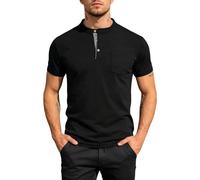 Camisetas Henley de manga corta para hombre, estilo casual, con botones, Negro, 3XL
