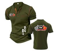 Camisetas Henley para Hombre Ropa De Calle con Patchwork para I.s.l.e of M.a.n T..T Camiseta De Manga Corta Ajustada con Estampado Cuello Alto Media-JunlvS||s