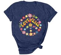 Camisetas hippie de 2025 Peace Love, camisetas para mujer, camisetas de moda atléticas de verano, camisetas holgadas, lindas camisetas de amor y paz, camisetas casuales de manga corta, camisetas de
