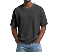 Camisetas Hombre,Camiseta Verano Hombre,Spring/Summer Men's Fashion Knit Sleeve V Neck Short Sleeve Ancha (Black, XXXL).