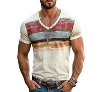 Camisetas Hombre Manga Corta - Camiseta De Cuello Redondo con Rayas Horizontales Desgastadas para Una Prenda Casual Suave Y CóModa De Estilo CláSico