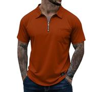 Camisetas Hombre Manga Corta Cuello de Solapa 1/4 Cremallera Color Liso - Ropa Verano Hombre Camisetas Deportiva Montaña Casual, T-Shirts Trabajo Moda Running Jengibre S