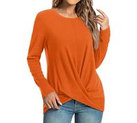 Camisetas informales para mujer, invierno, manga larga, túnica, parte superior, cuello redondo, vestido de fiesta para mujer, naranja, M