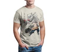Camisetas La Colmena 7333-Demon Slayer Inosuke sumi-e T-Shirt (Dr.Monekers) (FR/ES, Letras, M, Regular, Regular, Beige Cream)