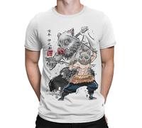 Camisetas La Colmena 7333-Demon Slayer Inosuke sumi-e T-Shirt (Dr.Monekers) (FR/ES, Letras, XL, Regular, Regular, Blanco)