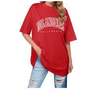 Camisetas largas de verano para mujer, de Los Ángeles, California, a la moda, informales, para correr, para salir, holgadas, lindas y favorecedoras de media manga, rosso, XXL