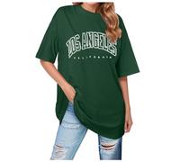 Camisetas largas de verano para mujer, de Los Ángeles, California, a la moda, informales, para correr, para salir, holgadas, lindas y favorecedoras de media manga, verde, L