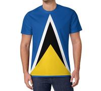 Camisetas Manga Corta Hombre Bandera De Santa Lucía Camiseta Deportes Cuello Redondo Sentimiento Nacional - Tejido Transpirable - Camiseta de fútbol Hombre, El Regalo para Fans del Fútbol