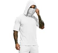 Camisetas Manga Corta Hombre,Camiseta Deporte Hombre con Capucha y Mascarilla Casual Elástico Camisetas de Protección Solar Color Sólido Ligero Transpirable Pullover Deportiva Verano