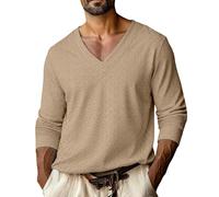 Camisetas Manga Corta Hombre,Camiseta Hombre Manga Corta,Work For Men 2026 Basic Long Sleeve Big and Tall V Neck Sweas Going out Trendy Vacation Outfits Chaleco Caballo (Khaki, XXL).